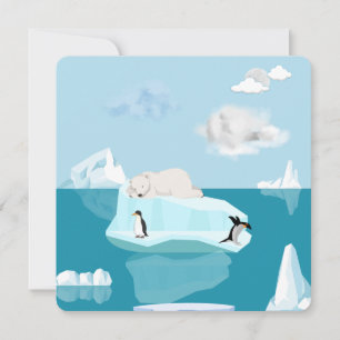 Convites Urso Polar Dormindo e Pinguins em um convite.