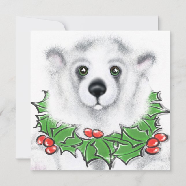 Convites Urso polar fofo de Natal, ursinho do Papai Noel (Frente)