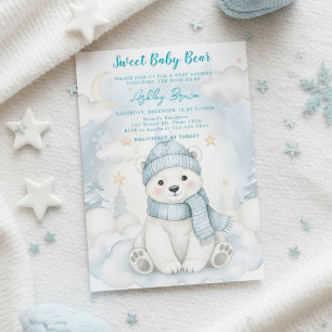 Convites Urso Polar Fofo Inverno Chuvada de Bebê Animal Azu