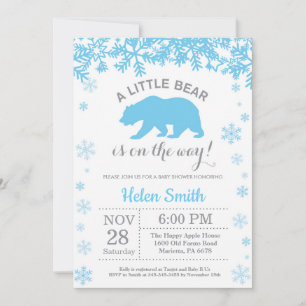 Convites Urso Polar Inverno Azul Menino Chuvada de Bebê Flo