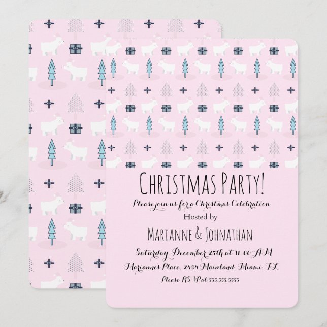 Convites Urso Polar NatalApresenta Padrão de Árvores de Fér (Frente/Verso)