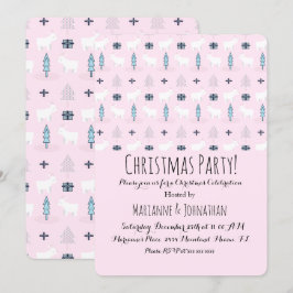 Convites Urso Polar NatalApresenta Padrão de Árvores de Fér