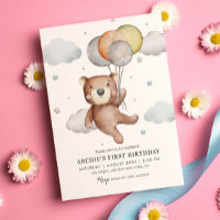 Urso - Primeiro Aniversário - Cuta Balão de Convit