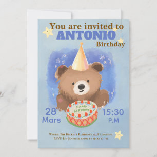 Convites Urso Primo Aquarela