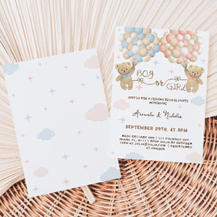 Convites Urso Revelação de Gênero Pastel Rosa & Azul Menino