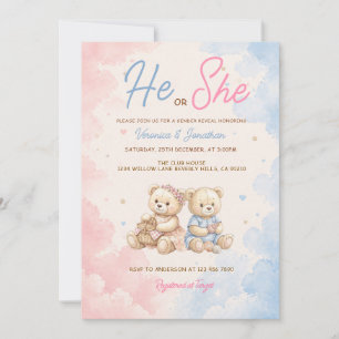 Convites Urso Rosa e Azul Revelação do Sexo Ele ou Ela
