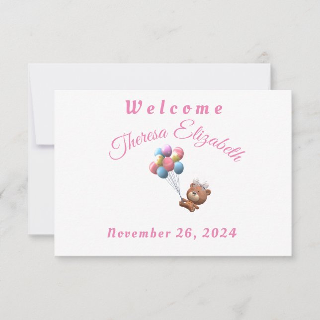 Convites Urso rosa e placa de gabinete com reflexos (Frente)