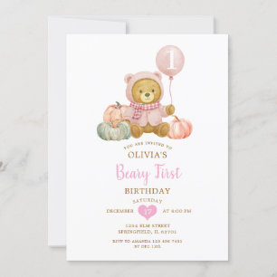 Convites Urso Rosa Pumpkin Queda Urso Primeiro Aniversário