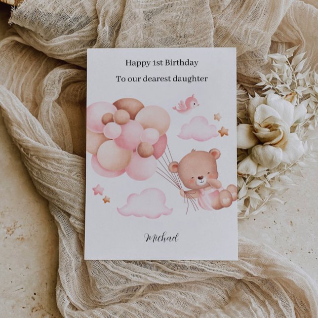 Convites Urso Rosa-Rosa-primeiro aniversario (1st Birthday Pink Teddy Bear Invitation)
