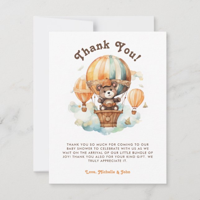 Convites Urso Russo Bonito com chá de fraldas de Balões (Frente)