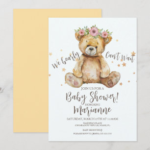 Convites  Urso Rústico Churras Baby Shower Menina Floral