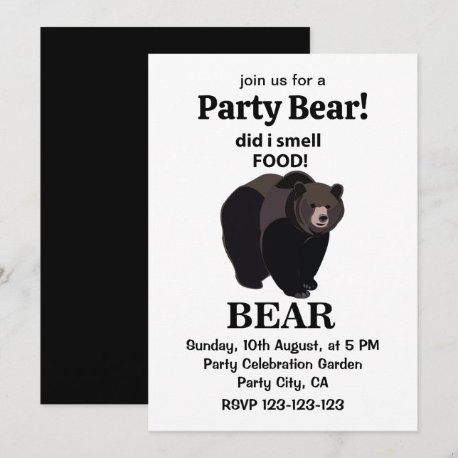 Convites Urso Será que eu cheirei comida Urso engraçado (Frente/Verso)