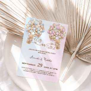 Convites Urso Suave, Rosa e Balões Azuis - Cor-de-Rosa - Re