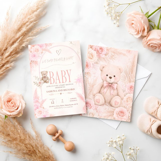 Convites Urso Teddy Boho super fofo mal pode esperar baby s (Criador carregado)