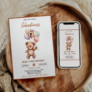 Convites Urso Teddy Fofo Aniversário de 1 ano Urso Doce