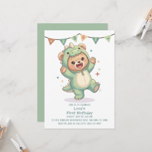 Convites Urso Teddy Fofo Dinossauro Aniversário de 1 ano