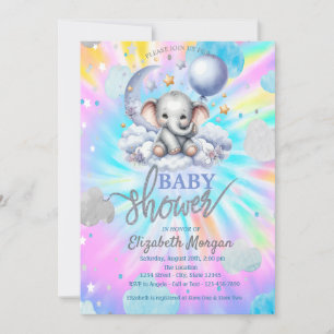 Convites Urso Teddy Fofo Estrelas Nuvens Tie Dye Chá de Beb