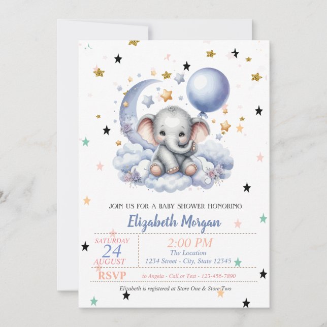 Convites Urso Teddy Fofo Estrelas Princesa Chás de Bebê  (Frente)