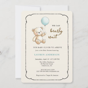 Convites Urso Teddy Fofo Retrô, Chuvada de Bebê Menino