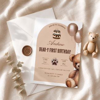 Convites Urso Tema de Urso de Primeiro Aniversário Menino