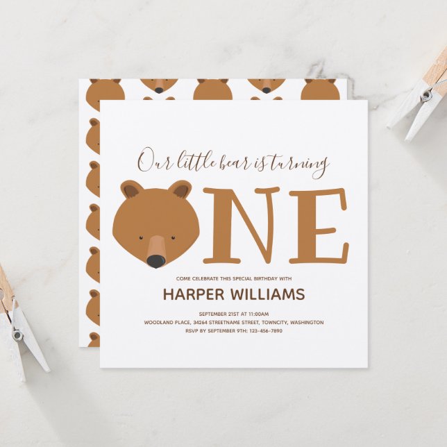 Convites Urso Transformando Um Animal De Prata Primeiro Ani (Frente/Verso In Situ)