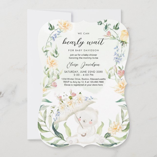 Convites Urso Verde Sexo Chá de fraldas Amarelo Neutro (Frente)