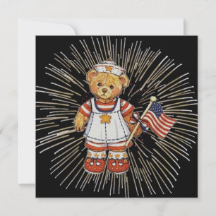 Convites Urso Vintage com Fireworks Branco Moderno
