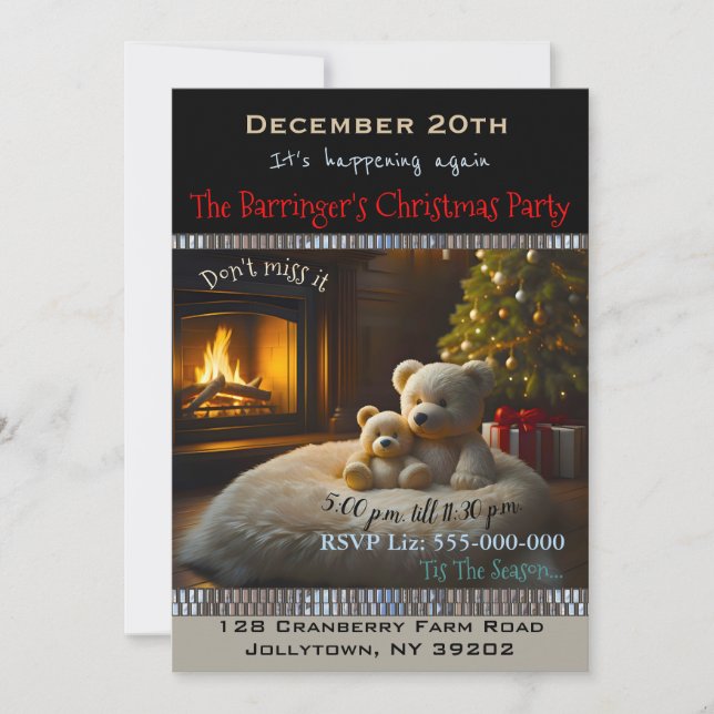 Convites Ursos da Festa de Natal do Fogo (Frente)
