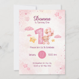 Convites Ursos de cor aquosa rosa Pastel