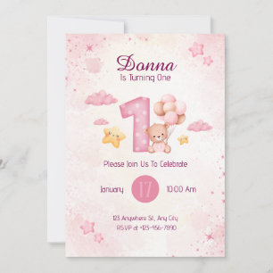 Convites Ursos de cor aquosa rosa Pastel