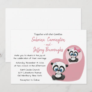 Convites Ursos de pelúcia rosa panda coração casamento dese