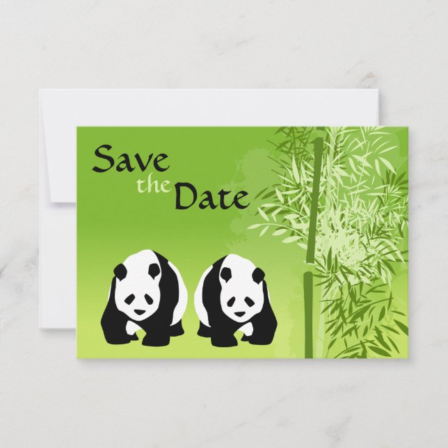 Convites Ursos Panda e Casamento de Bambu Save the Date (Frente)