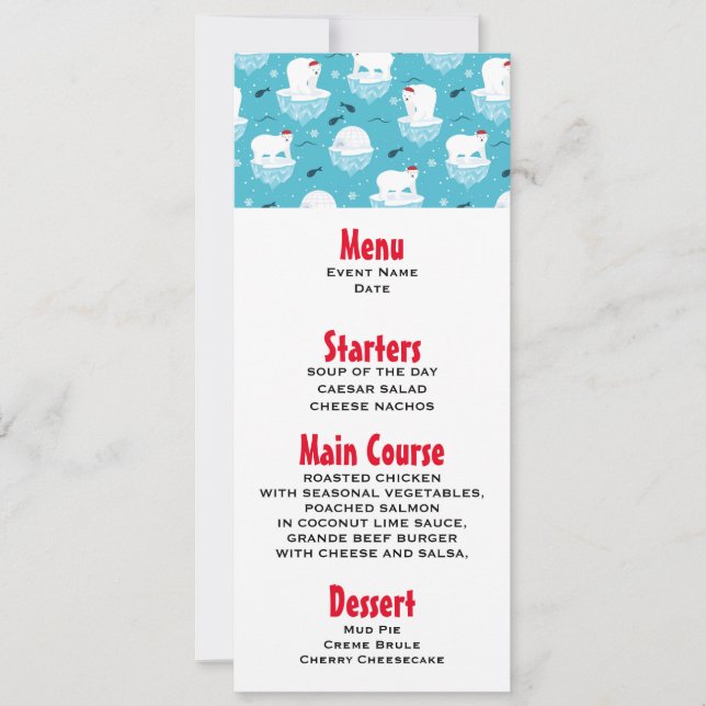 Convites Ursos Polares Bonitos em Santa Hats, Padrão de Nat (Frente)