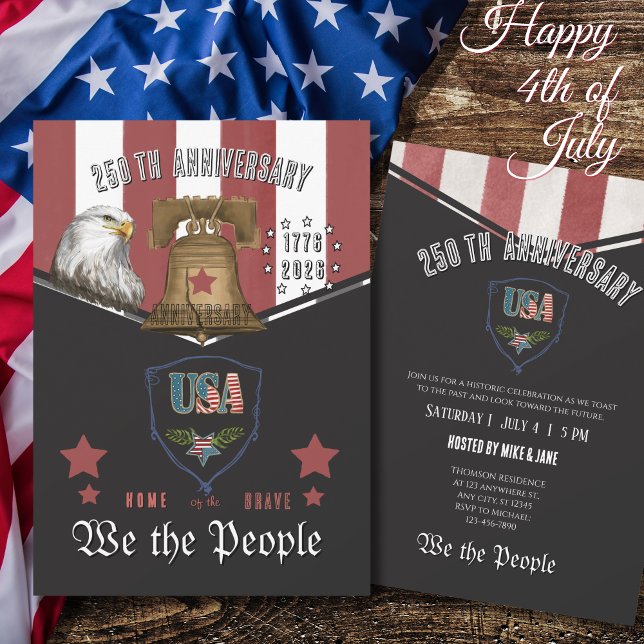 Convites US 250 We the People Hand-Drawn Eagle and  Bell (US 250 We the People Hand-Drawn Eagle and Bell Invitation)