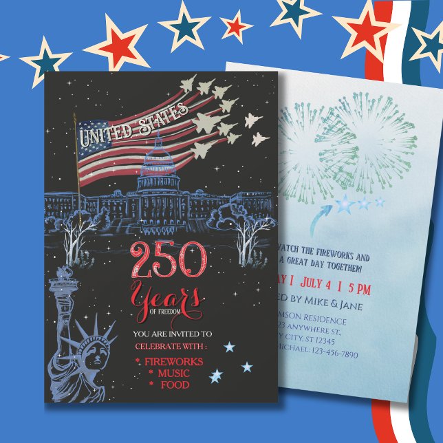 Convites US 250 Years of Freedom Statue of Liberty Jet Flag (US 250 Years of Freedom Statue of Liberty Jet Flag Invitation)