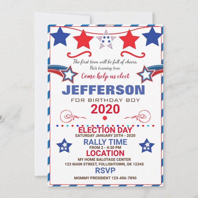 CONVITES US BIRTHDAY BOY ELECTION BIRTHDAY INVITATION (Frente)