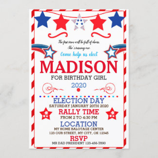 CONVITES US BIRTHDAY GIRL ELECTION BIRTHDAY INVITATION