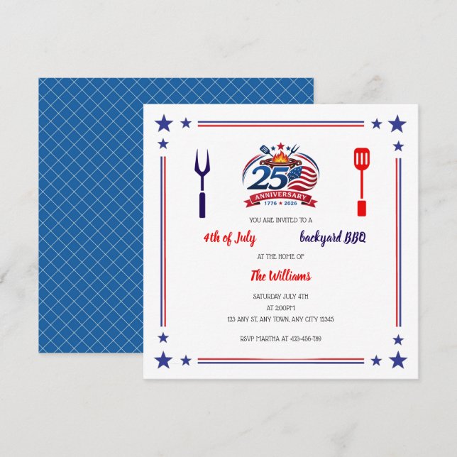 Convites USA 250th Anniversary Backyard BBQ Invitation (Frente/Verso)