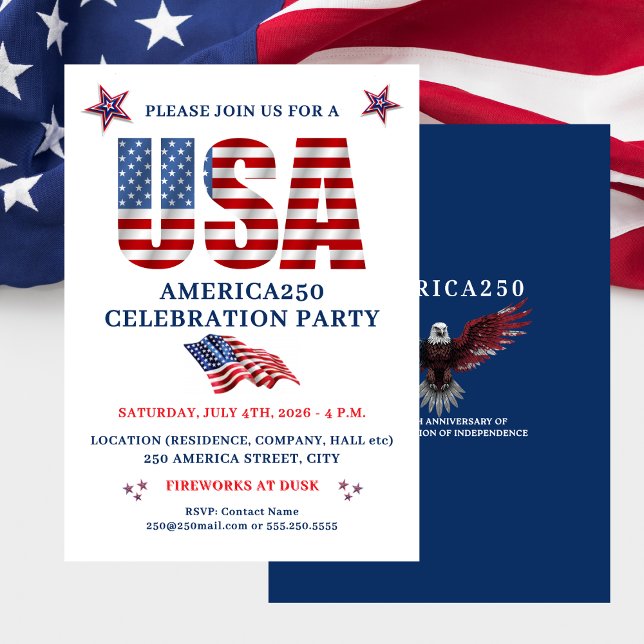 CONVITES USA AMERICA250 CELEBRATION PARTY JULY 4TH (USA AMERICA250 CELEBRATION PARTY JULY 4TH INVITATION)