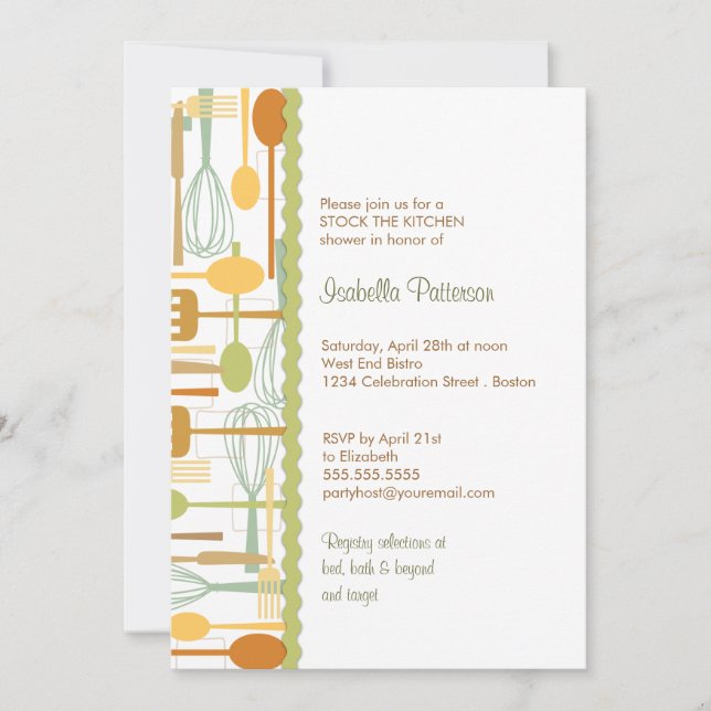 Convites Utensílios de Cozinhar estocam o Chá retrô da cozi (Frente)