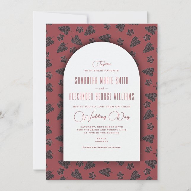 Convites Uvas Borgonhosas Deixam Casamento de Vinha e Vinha (Frente)