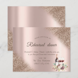Convites Uvas de Vinho Elegantes Brilho Dourado Rosa