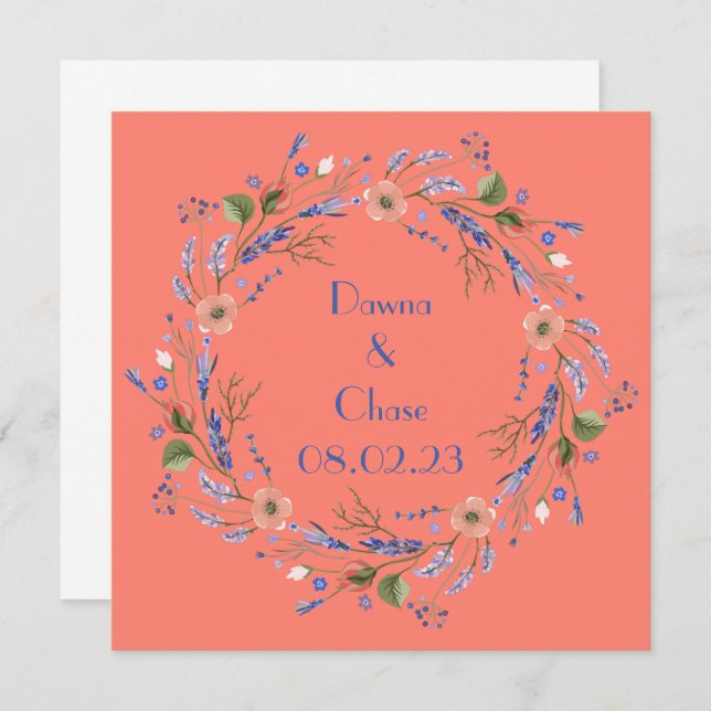 Convites Uvas de Vinho Flores Personalizadas Rosa Laranja (Frente/Verso)