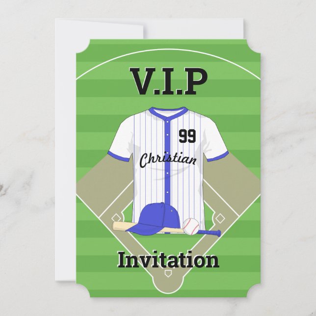 Convites V.I.P Baseball Azul de aniversário (Frente)