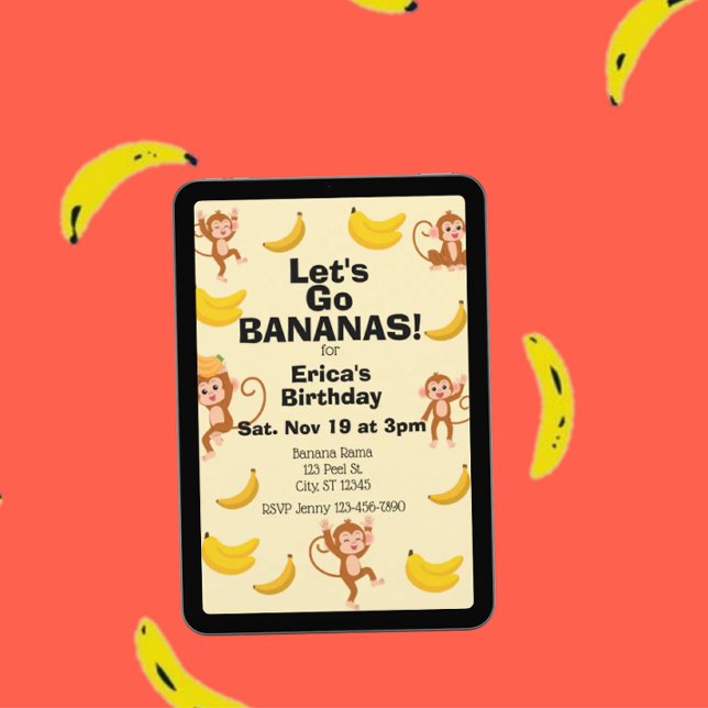 Convites Vá bananas, Aniversário do macaco amarelo (Criador carregado)