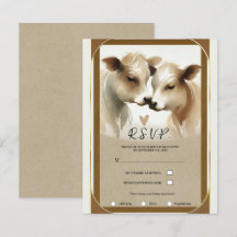 Vaca Amor Marrom Creme País Casamento RSVP
