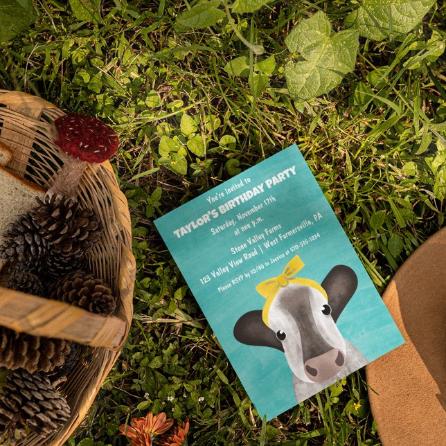 Convites Vaca branca com Arco qualquer Festa de aniversário (Criador carregado)