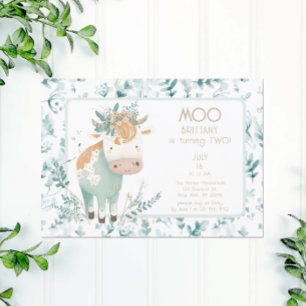 Convites Vaca das Terras Altas Boho Segundo Aniversário