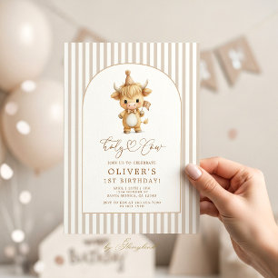 Convites Vaca das Terras Altas Primeiro Aniversário Neutro