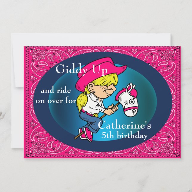 Convites Vaca De Cartoon Do Partido Ocidental No Cavalo Sti (Frente)